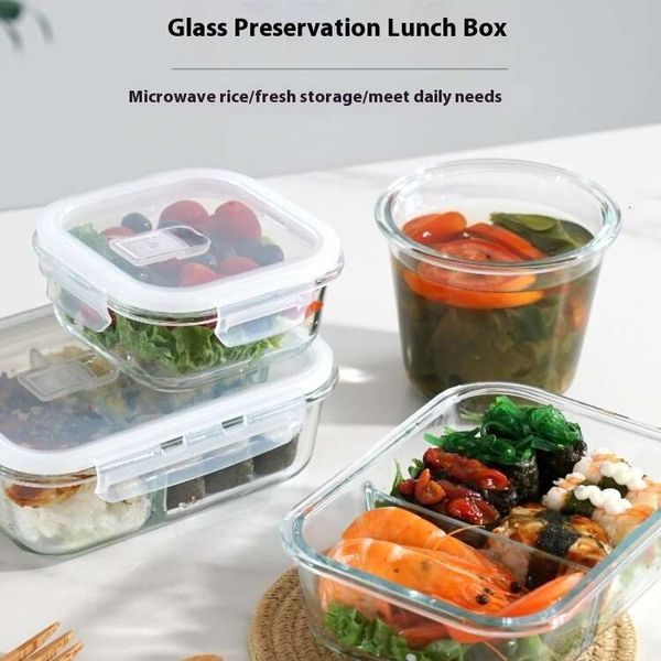 Glass Microwave Oven Safe Lunch Box with Rice Compartment - Large Capacity Food Storage Container