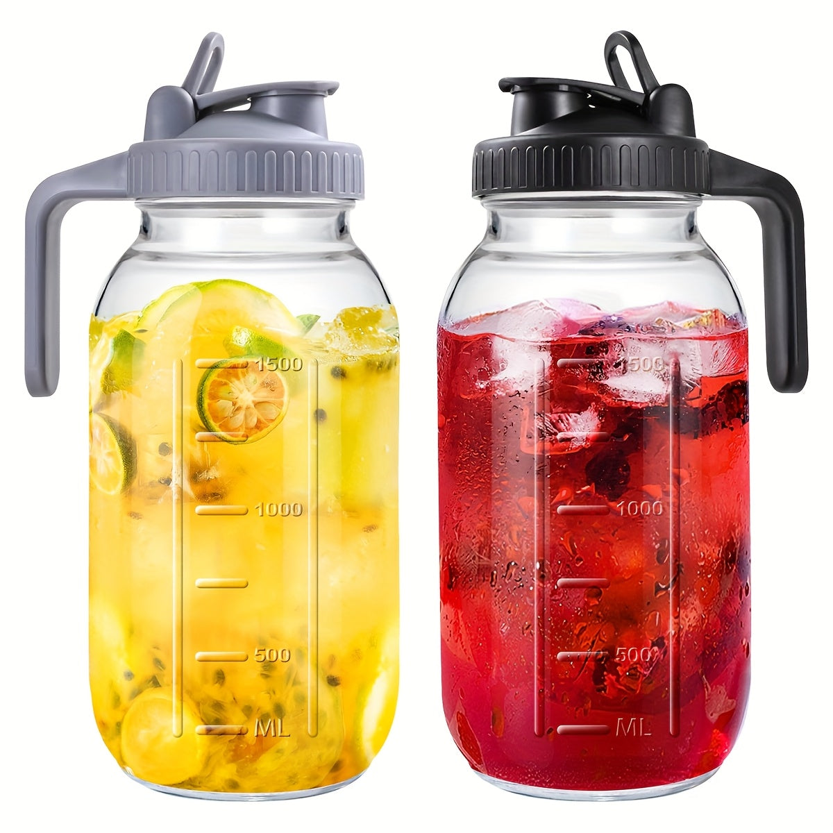 TEMU 2pcs 64oz Leak-proof Glass Mason Jar With & Handles - Iced Coffee, Juice, Tea - & Dining Accessory