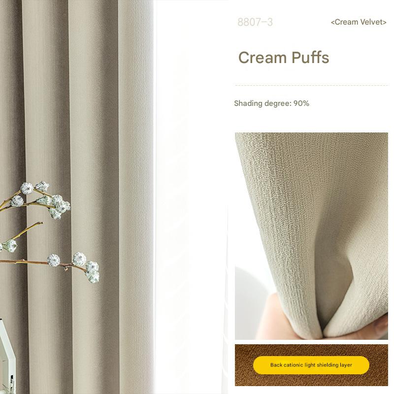 YL-34013 Free Shaped Cream Velvet Full Blackout Chenille Curtain Bedroom Living Room Hook Style French Light Luxury Cream Style