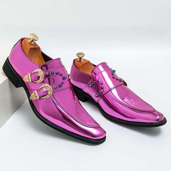 Hot Pink Mens Patent Leather Designer High Quality Pointed Formal Man Dress Wedding Party Shoes Men
