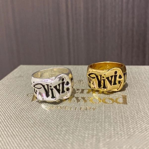 Designer Vivienmes Westwood High Version Empress Dowager Letter Belt Buckle Couple Ring Nana Same Style Punk Trend