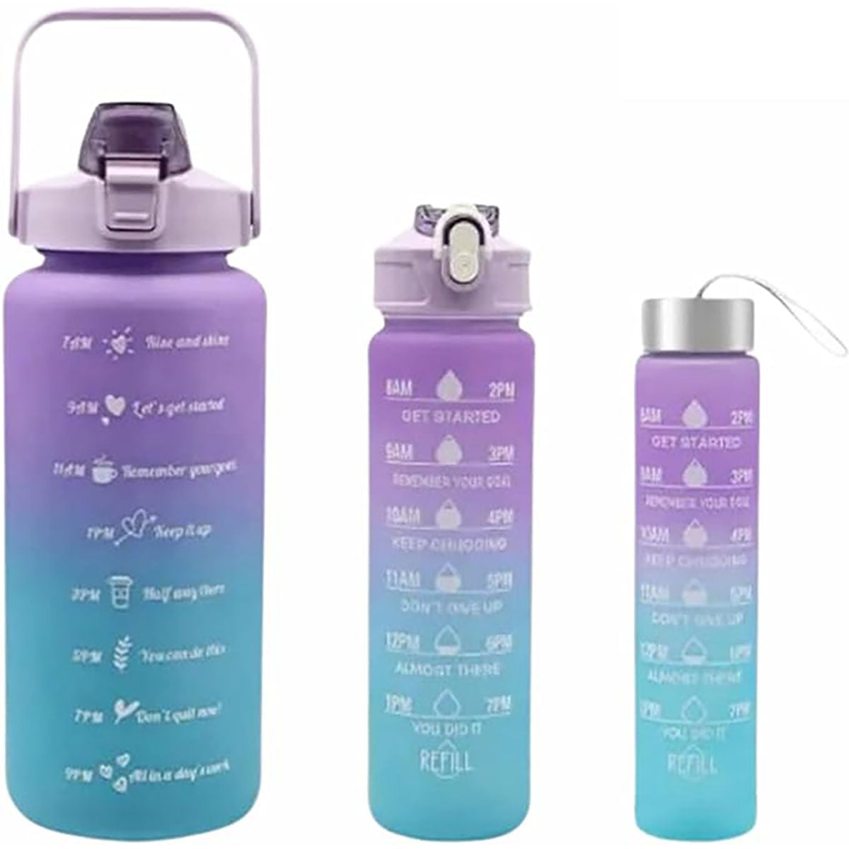 3-Piece Sports Water Bottle with Motivational Time Marker - Sports Water Bottles 3 Pcs Set-purple