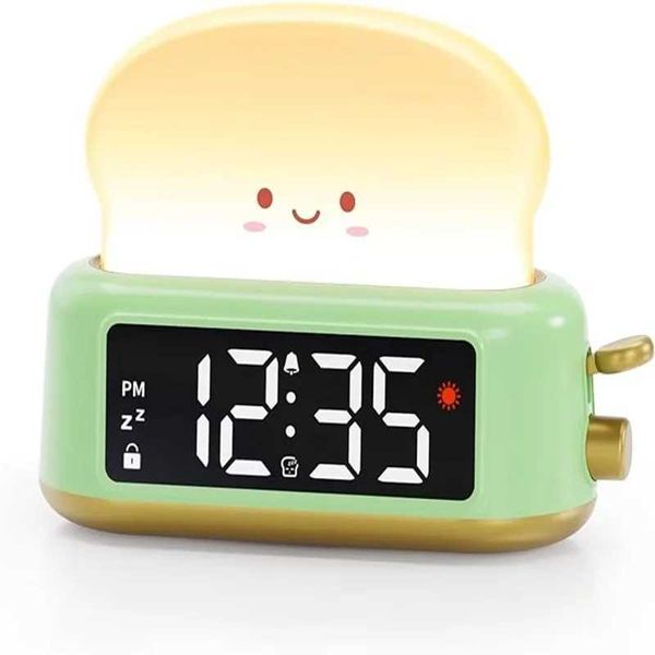Kids Alarm Clock Digital Alarm Clock for Bedrooms Cute Toast Night Light Timer Snooze Adjustable Brightness Small Bedside Y250114