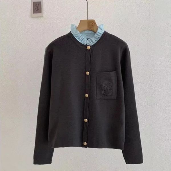 Brand France S Letter Embroidered Knitted Womens Sweater Cardigan Designer Luxury Y2k Detachable Ruffle Collar Womens Sandros Sweater Oversi