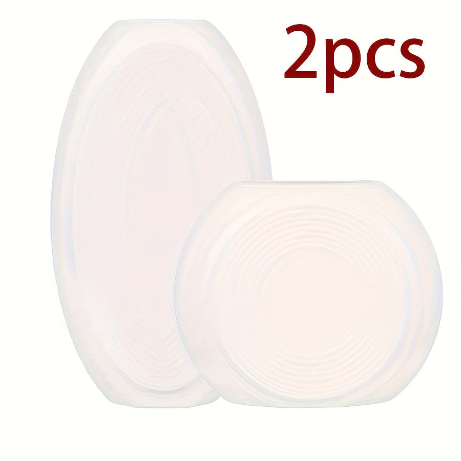 TEMU 2pcs Bohemian Style Vase Set - Matte White Plastic Vases With Ring Pattern, Shatterproof Lightweight Tall And Short Combination, Suitable For