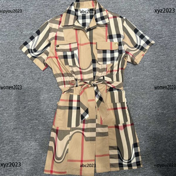 womens designer clothing dresses for woman high quality Lace up waist Dress Double chest pocket decoration short skirt May16 951P