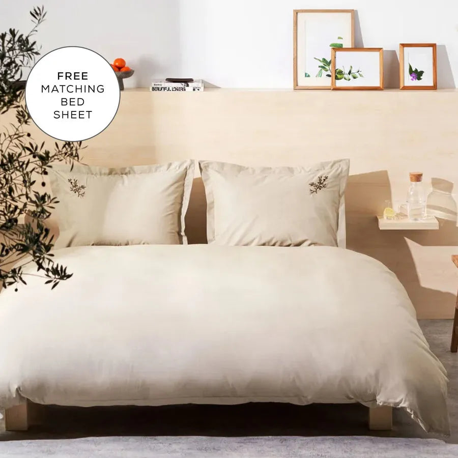 Karaca Home Dogasever Olive 100% Turkish Cotton Plant-based Dyeing Duvet Cover Set with Bed Sheet, Double, Brown Green