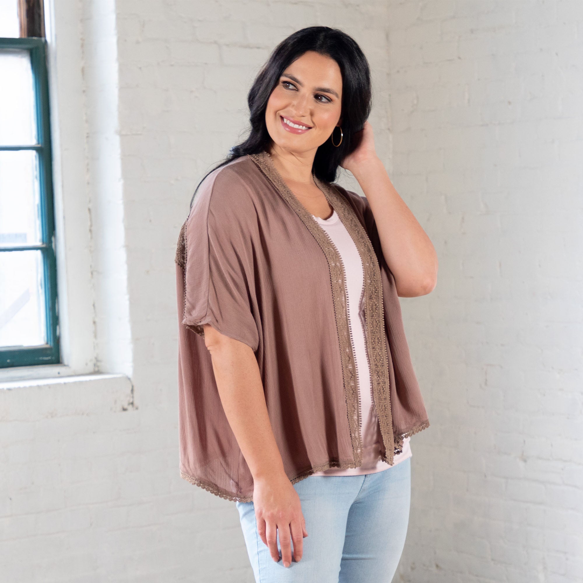 Comfy Sheer Kimono Cardigan - Khaki - S-M
