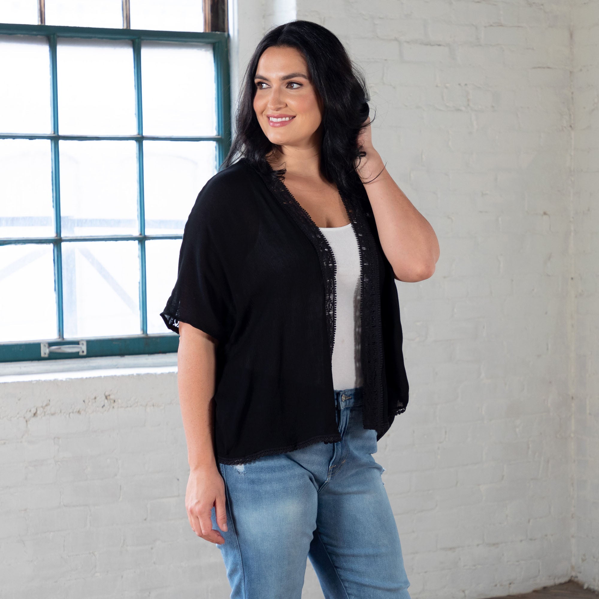 Comfy Sheer Kimono Cardigan - Black - S-M