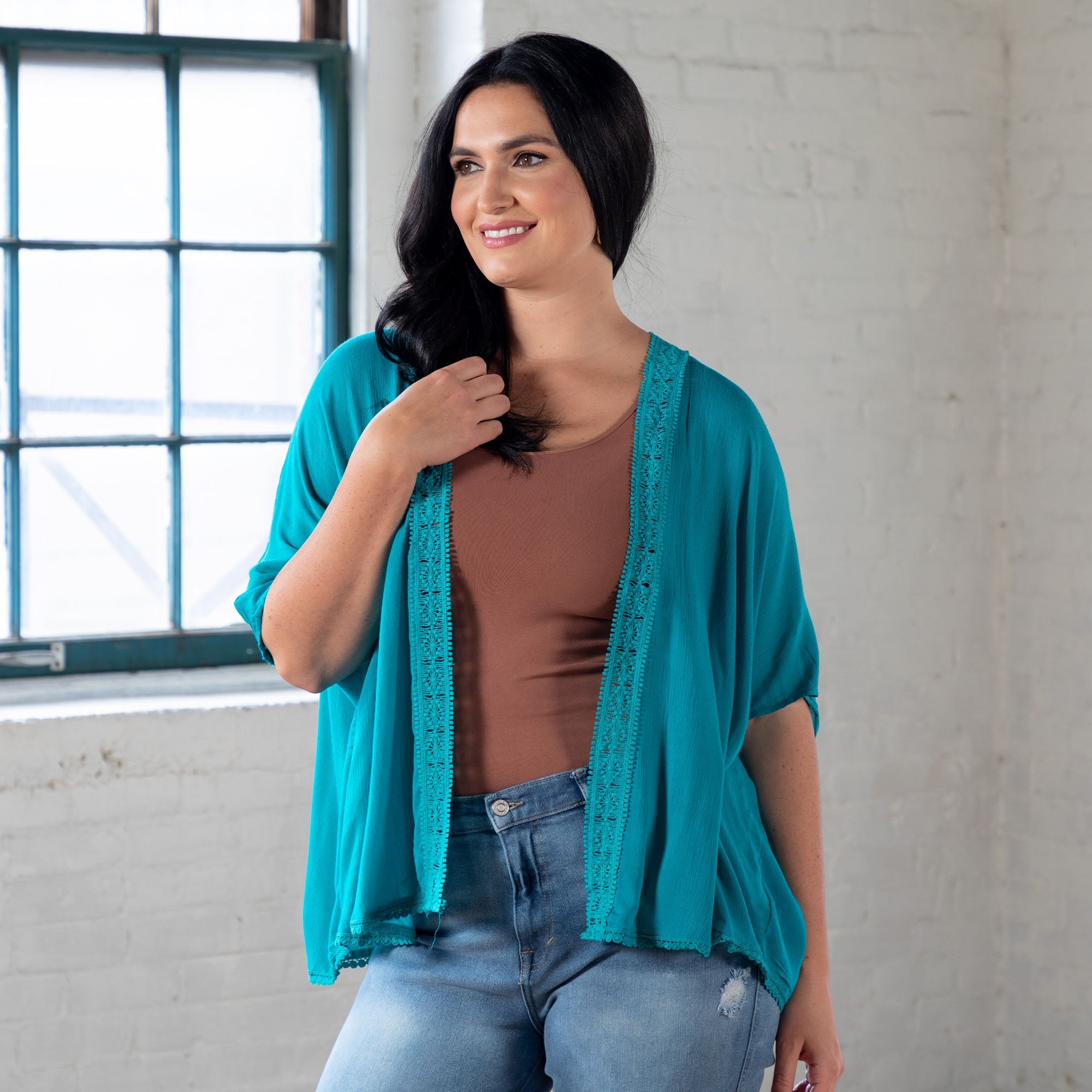 Comfy Sheer Kimono Cardigan - Teal - S-M