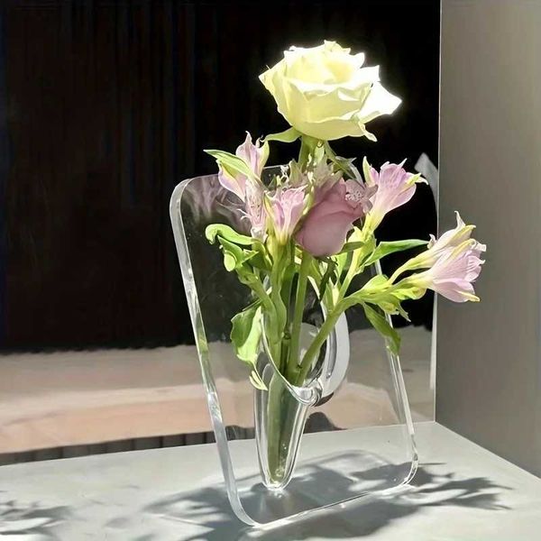 Acrylic Transparent Vase Frame 1pc - Simple Artistic Photo Frame Design Creative Desktop Flower Arrangement Container for LivinT250117