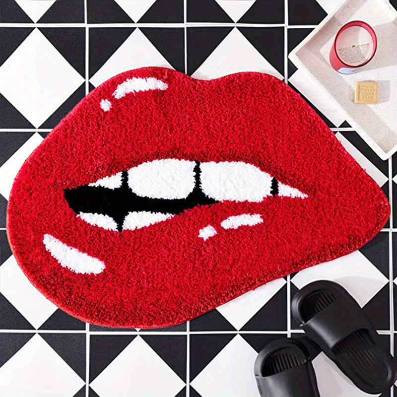 TEMU Red Lips Bathroom Rug, Cute Funny Biting Lips Shaped Bath Mat Non Slip Absorbent Bathtub Rug Bathroom Plush Shower Rugs, Bathroom Accessory,