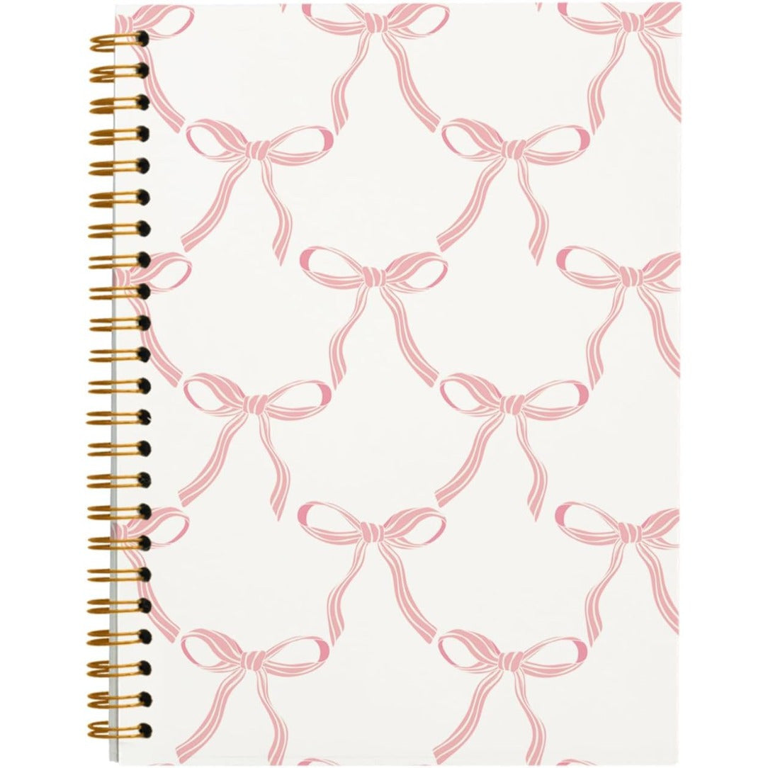TEMU 1pc 5.5*8.3in Preppy Pink Bow Notebook Journal, Coquette Stuff Planner With 50 College Ruled Pages, Hardcover Spiral Notebook For Women, School