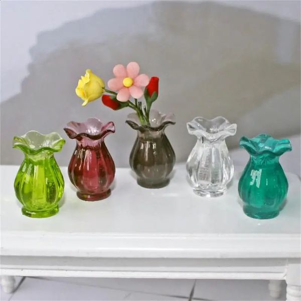 Simulation Glass Lace Vase Model Dollhouse Miniature Mini Living Room Decor Flower Doll House Accessories 241203