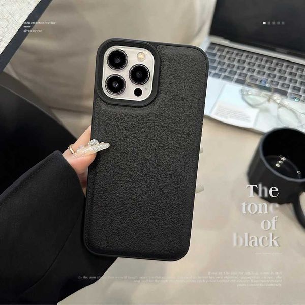 Premium Black Leather Grain Phone Case For iPhone15 14 13 12 11 Pro Max TPU Fall Prevention Case Cover New ProductsLX241028