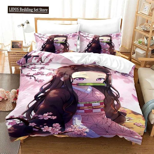 Bedding sets Nezuko Kamado Bedding Anime Devil Killer Down Duvet Cover Comfortable Bedding Single-Double Full Size 3D Girl-Boy Gift T241125