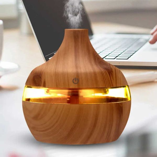 Humidifiers 300ML USB Air Humidifier Electric Aroma Diffuser Mist Wood Grain Oil Diffuser For Car Office Home Have 7 LED Light Humidifiers S