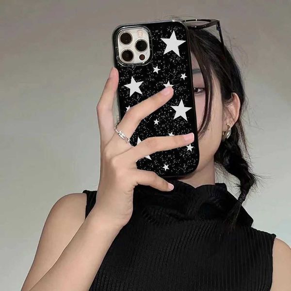 Cell Phone Cases Cool Stars glossy black fashionable phone case suitable for iPhone 15 14 Pro Max 11 12 Mini XR Max X 7 8 Plus SE Y2K shock-
