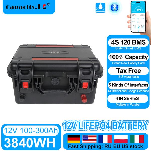 12.8V 100Ah-150Ah-200Ah-300Ah LiFePO4 Battery Packs with BMS Portable Power Station 300Ah For Outdoor Canoeing Camping Fishing
