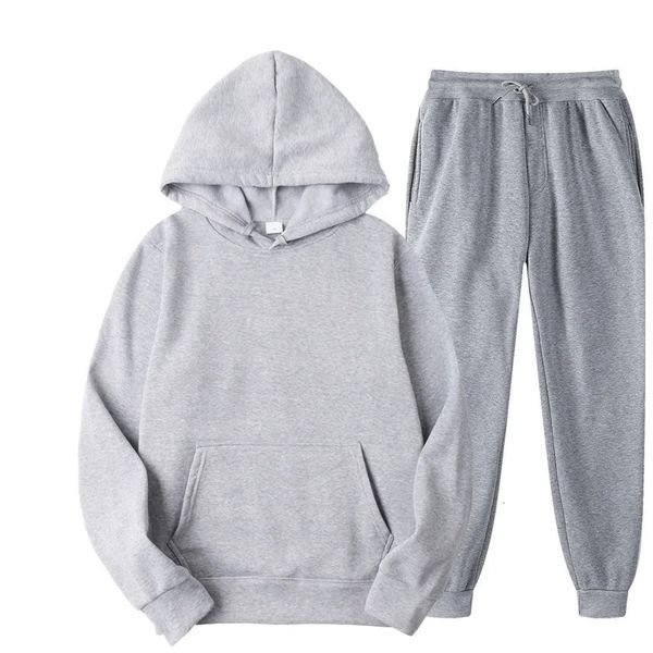 Mens Autumn and Winter Solid Color Hoodiepants Two-piece Set Fashionable Casual Sports Set Size S-4XL 241209
