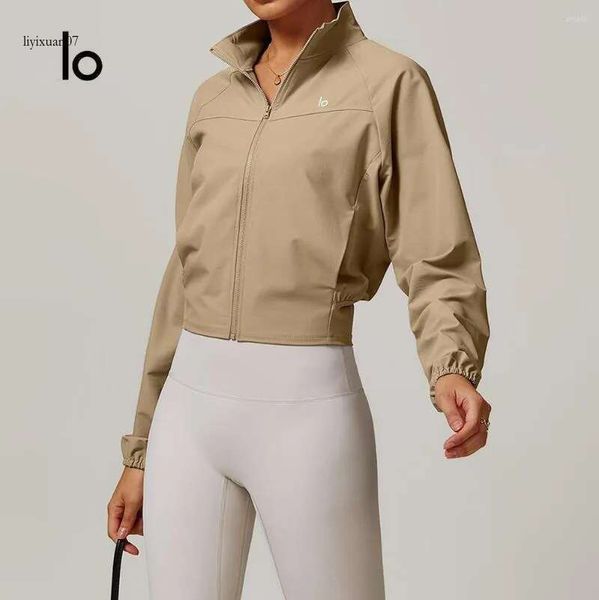Jaqueta alogn feminina manga longa jaqueta esportiva feminina zip fitness yoga academia de ginástica ativa de roupas de revestimento de casa