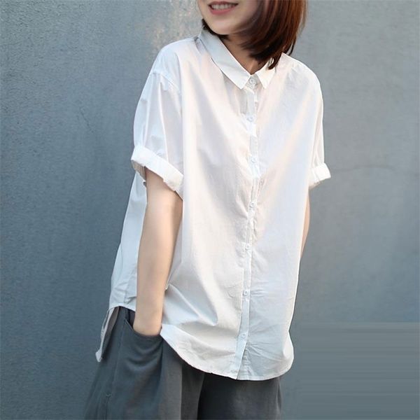 Women&#039;s Blouses Shirts Summer Fashion Women Short Sleeve Loose White Shirt Allmatched Casual Turndown Collar Cotton Linen Blouses Tops