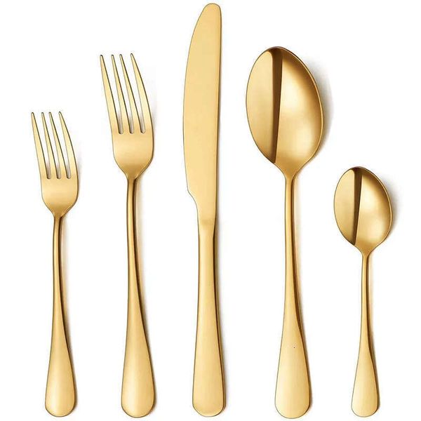 Gold Flatware Stainless Steel Sierware 5Pcs-Set Cutlery Set Tableware Western Dinnerware Golden Fork Spoon Steak Kitchen Utensil W0169 en