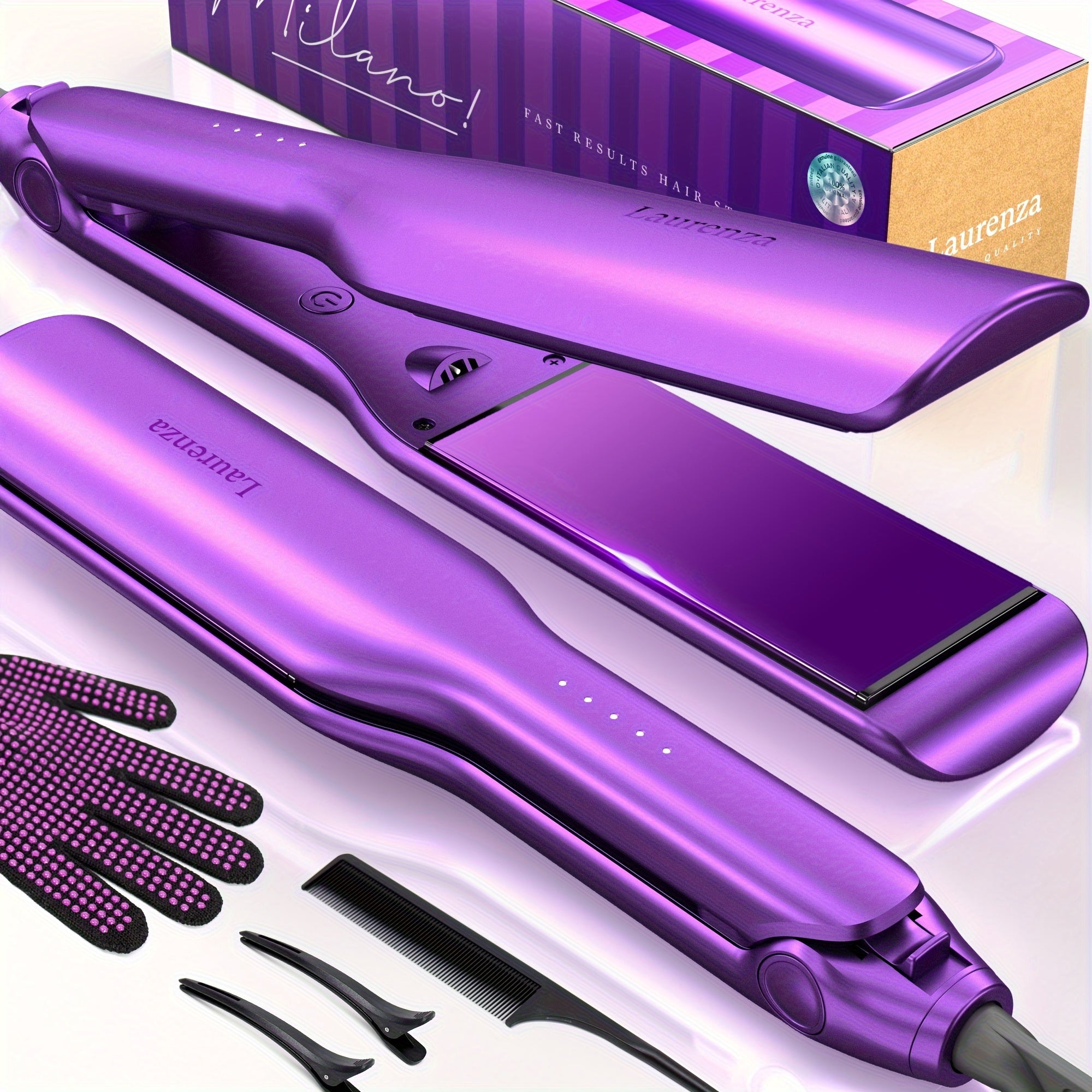 TEMU By Hair Straightener And Curler 2 In 1, Design 8.5 Inch² Extra-large 3d Floating Ceramic Flat Iron, Dual Voltage Straightening Irons With 20