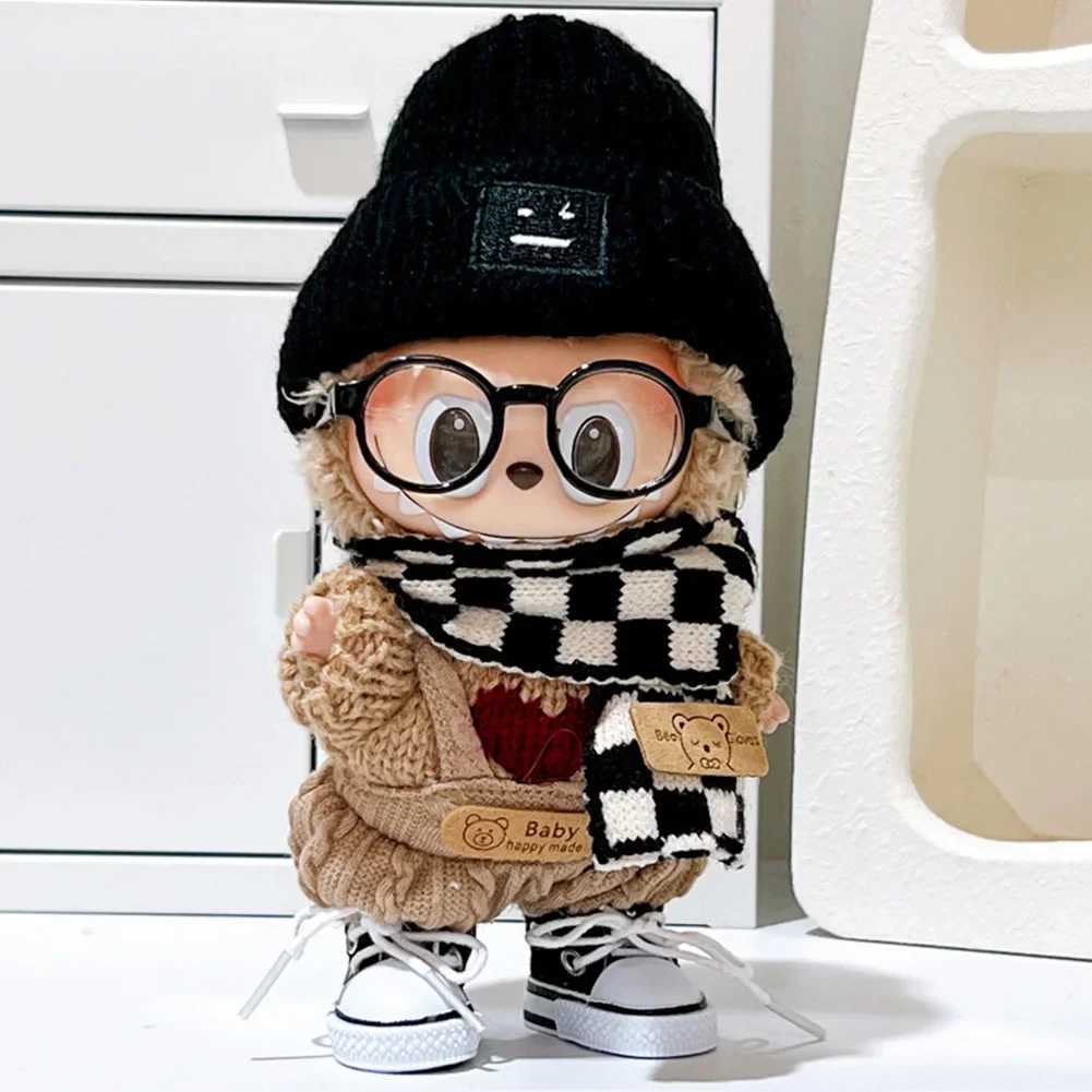 For 17cm Labubu V1 V2 Outfit Doll Fashion Clothes Color Match Hoodies Casual Plaid Overalls Dolls AccessoriesT250306