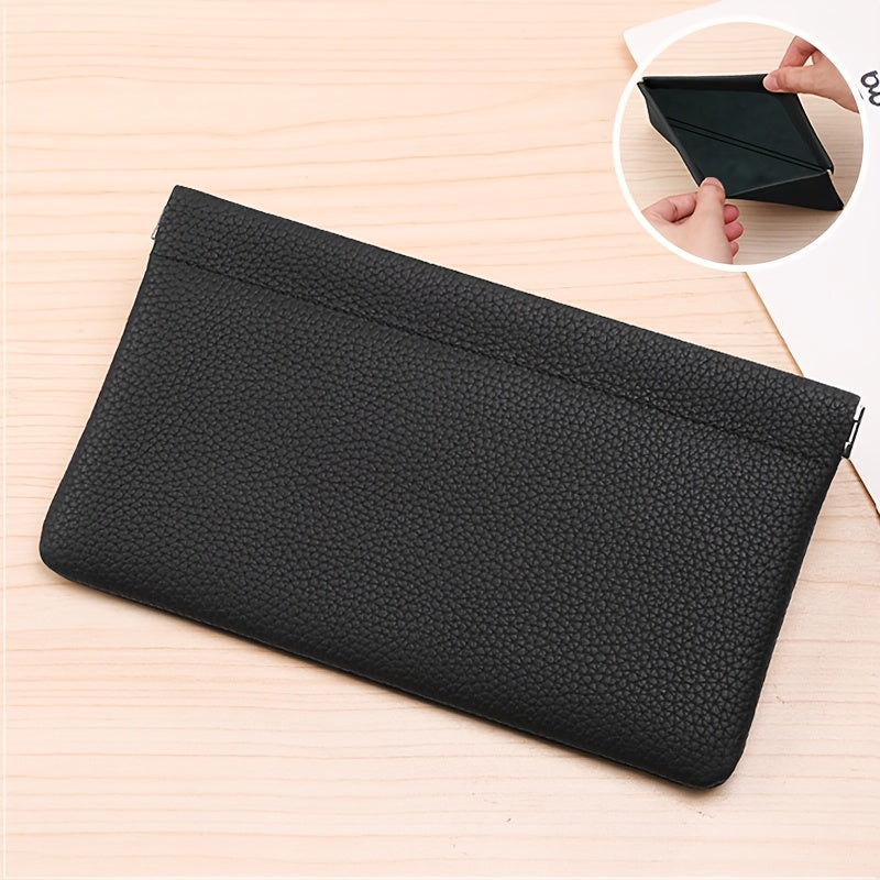 TEMU Geruola Genuine Leather Long Wallet With Self-closing Feature, Passport License Id Holder, Headphone Cable Storage Bag, Cosmetic Bag Leather