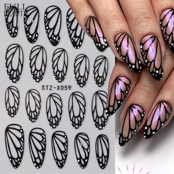 Stunning Black Butterfly Wings Nail Stickers Elegant Spring Designs 3d Self-adhesive Foils Decals Diy Art Decorations 011525-11111