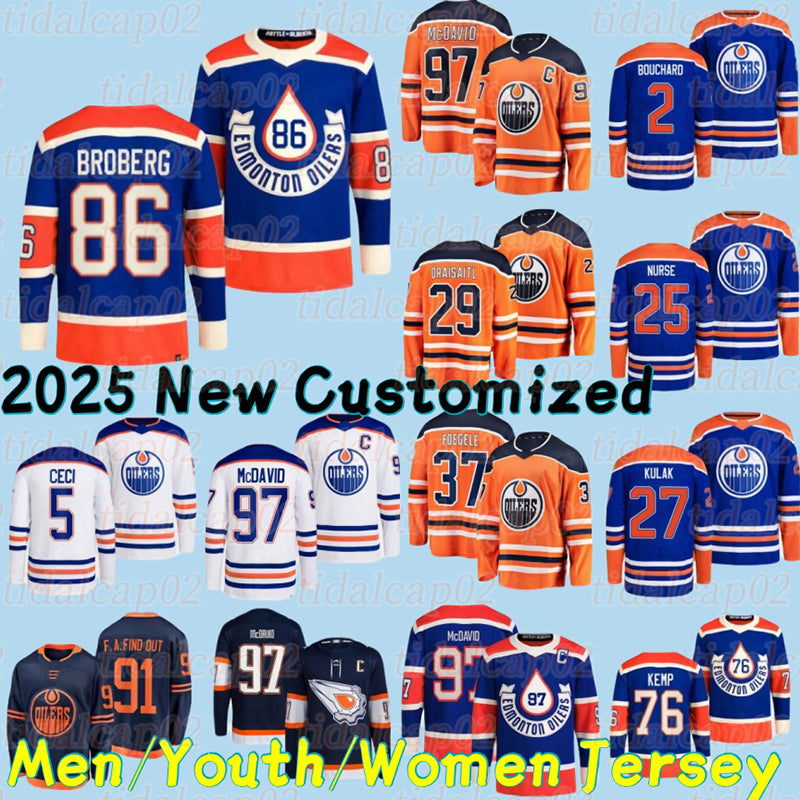2025 New version season Oilers hockey Jersey men women youth Jersey long sleeves top 29 Leon Draisaitl 18 Zach Hyman 2 Evan Bouchard 99 Wayne Gretzk