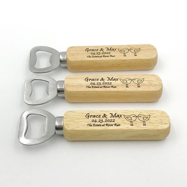50Pcs Personalized Wood Bottle Opener Wedding Favors Custom Printing Name&Date Wooden Beer Openers Kitchen Party Giveaways Fy4631 0622