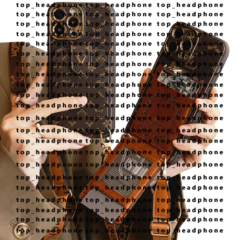 Designer Wallet Phone Case Luxury iPhone Case Leather Card Holder for Apple iPhone 17 16 Pro Max 15 14 13 12 Fashion Crossbody Gold Edging Lanyard C