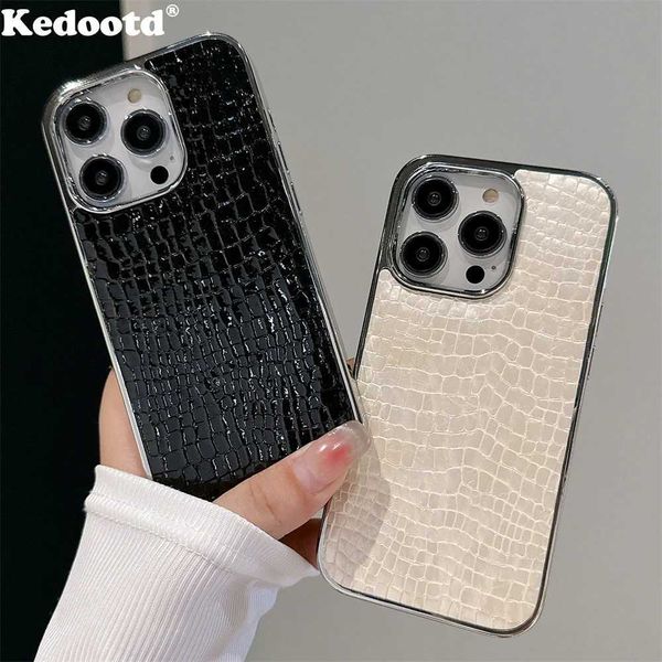 Cell Phone Cases Luxury crocodile pattern leather glossy phone case suitable for iPhone 16 15 14 Plus 13 12 11 Pro maximum electroplating sh