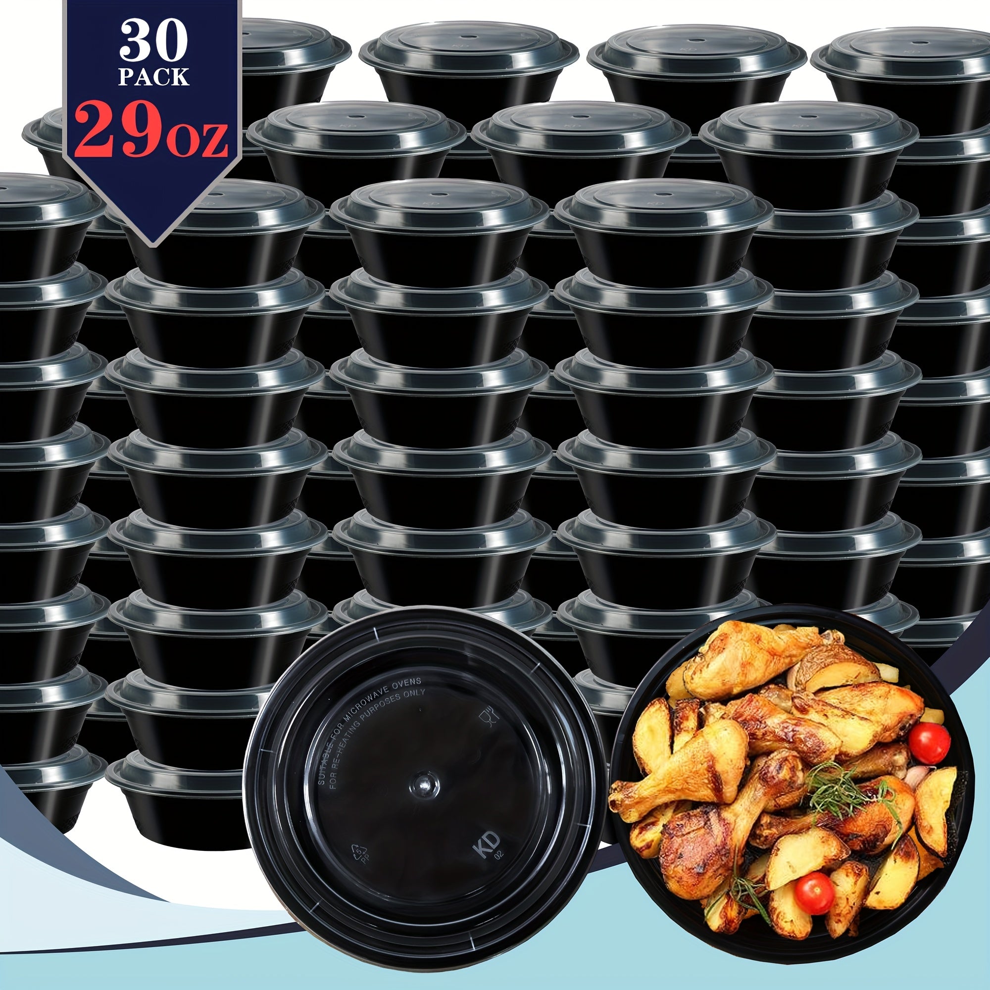 TEMU 30pcs Black 29oz Meal Prep Containers - Extra Plastic, Leak-proof, Bpa-free, Stackable, Microwave & Dishwasher Safe, Ideal For Picnics,