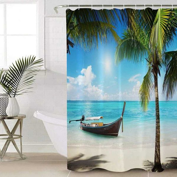 Bathro Shower Curtain Waterproof Fabric 72 x 72 3D Tropical Summer Beach Design 12T250111