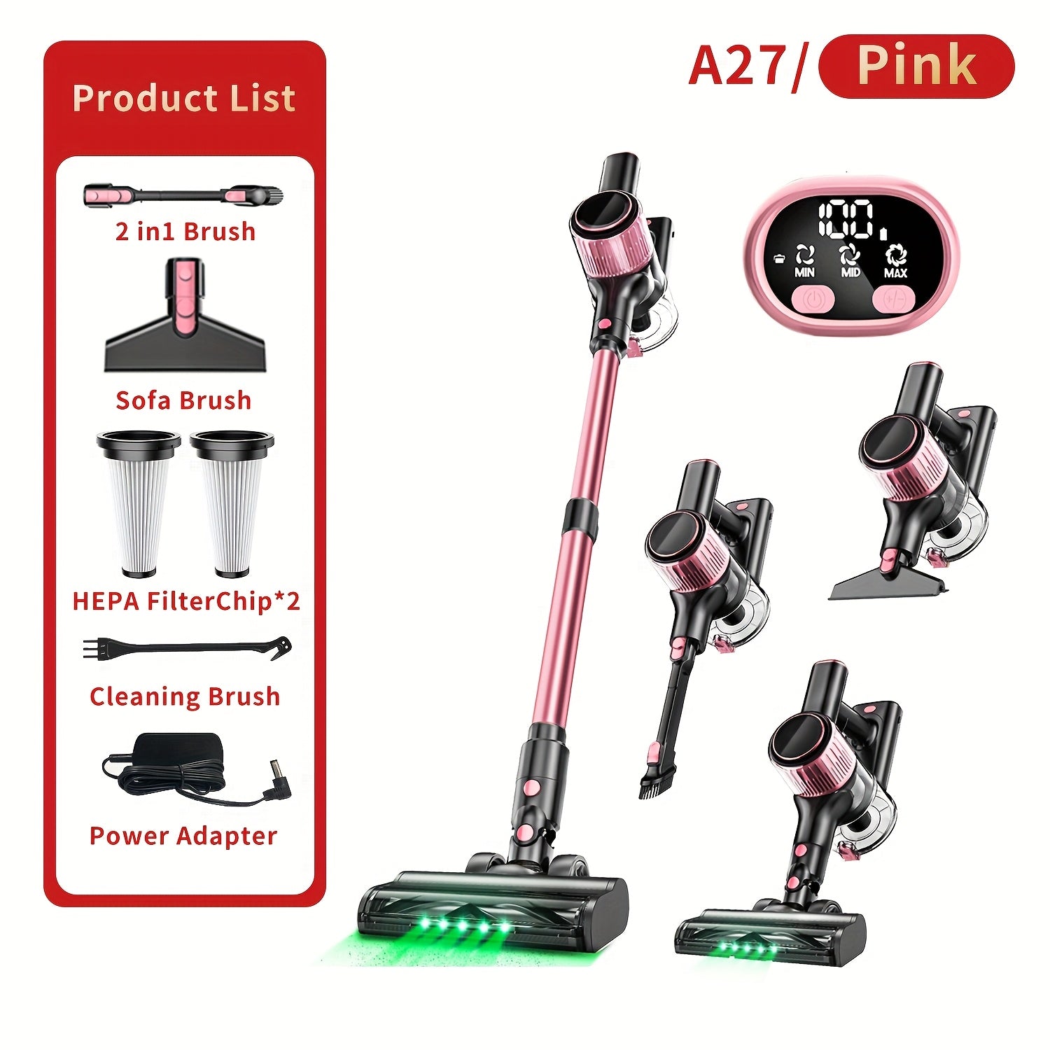 TEMU Cordless Vacuum Cleaner, 45kpa Powerful Cordless Vacuum Cleaner, Upgraded Green Light & Anti- Floorbrush, Vacuum Cleaners For Home, Lightweight
