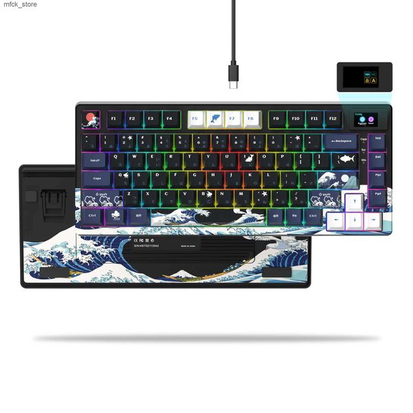 Keyboards Wired Mechanical Gaming Keyboard with OLED Display Full Key Hot-Swappable Pudding RGB Backlit Keyboard for PC Computer Laptop J241