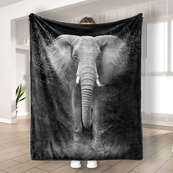 Night Elephant Flannel Fleece Blanket Black Lightweight Warm and Cozy Throw Blanket for Animal Lovers for Kids 50 60XJ241111