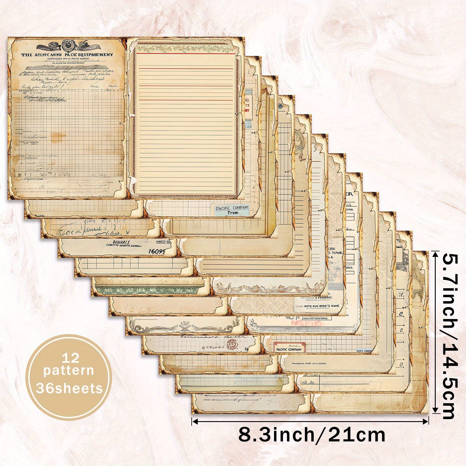 TEMU 36 Sheets A5 Vintage-style Scrapbooking Paper Sheets - Yellowed Background With Floral & , Bullet Journals, Greeting Cards, Albums, And Crafts,
