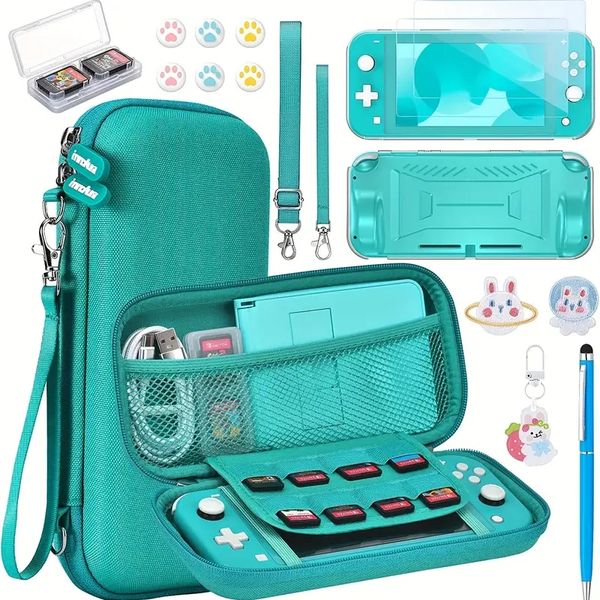 For Switch Lite Case -15-in-1 Lite Accessory Kit With Switch Lite Case, Switch Game Case, Switch Lite Screen Protector, Stand,-Switch Thumb