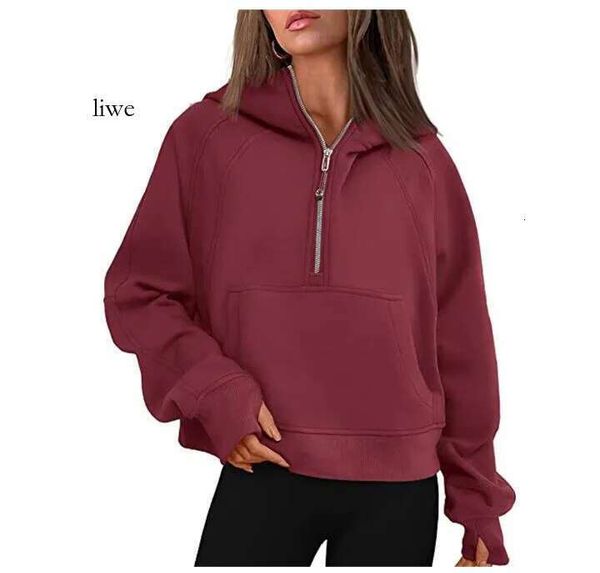 Man Lululeamon Scuba Womens Autumn and Winter Plus Velvet Hosketing Jackets Hoodys Sports Half Zipper Terry Designers Sweater Mens Lululeamo