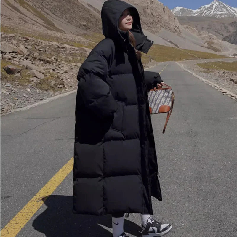Long Thickened Bread Style Coat Womens Winter Outerwear KneeLength Hong Kong Style Cotton Jacket Female Fashionable Coat 250917