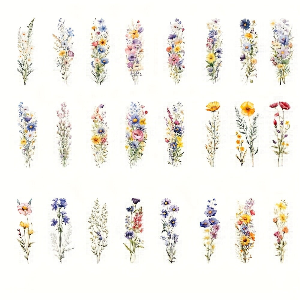 TEMU 24pcs High-quality Uv Dtf Watercolor Wildflowers 3d Rub-on Transfer Paper, Cup Wraps For 16oz Glass Can, Water Bottle, Cup - Waterproof, Durable