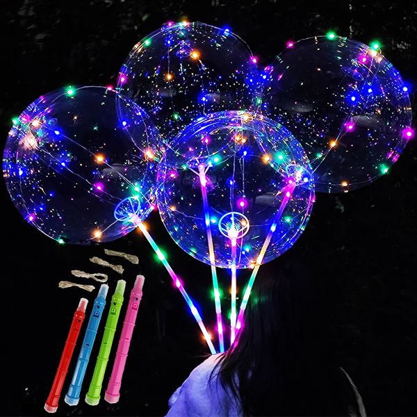 30Set LED Bobo Balloon Light Up Balloon Clear Helium Bubble Bobo Glow Balloon with String Light for Party Birthday Wedding Decor 240913