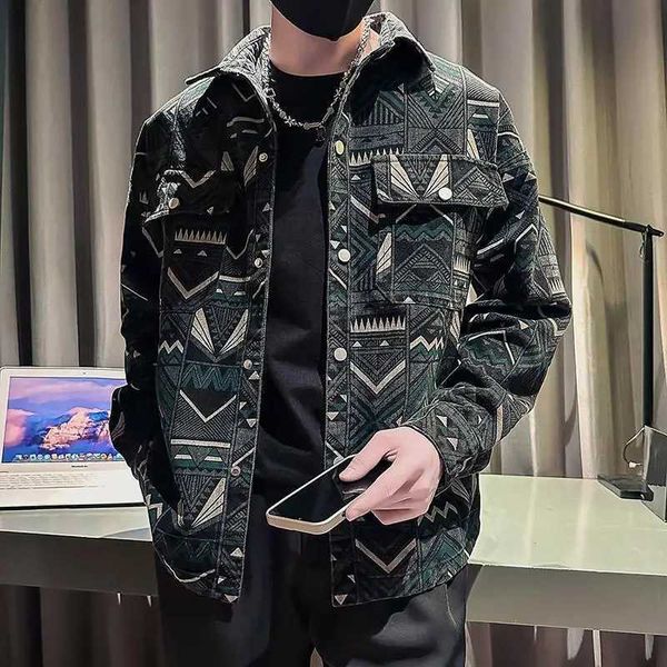 Men&#039;s Jackets Cow Coat for Men Cotton Cargo Wide Shoulders Denim Jackets Man with Print Fashion Vintage Winter Outerwear Clothing Rock