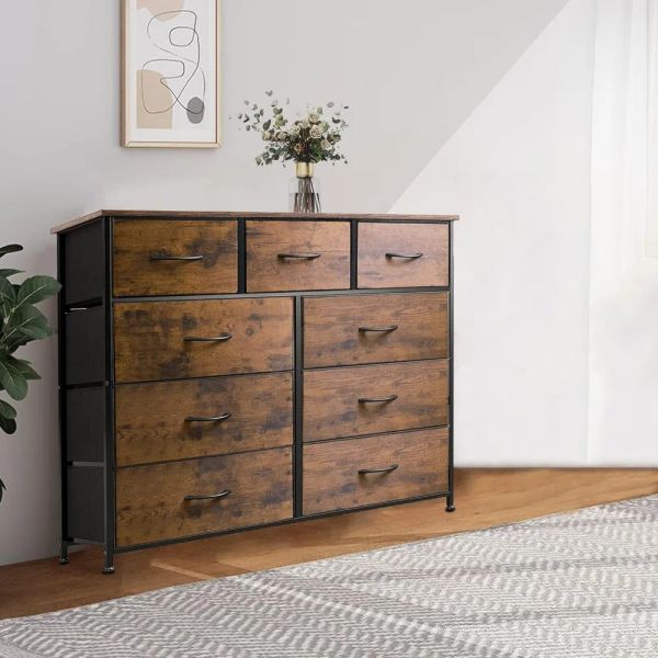 Vanity Desk Wood Top (5-Drawer Tiger Stripes) Furnitures Tall Chest of Drawers for Nursery Toilet Furniture Makeup Table Dresser