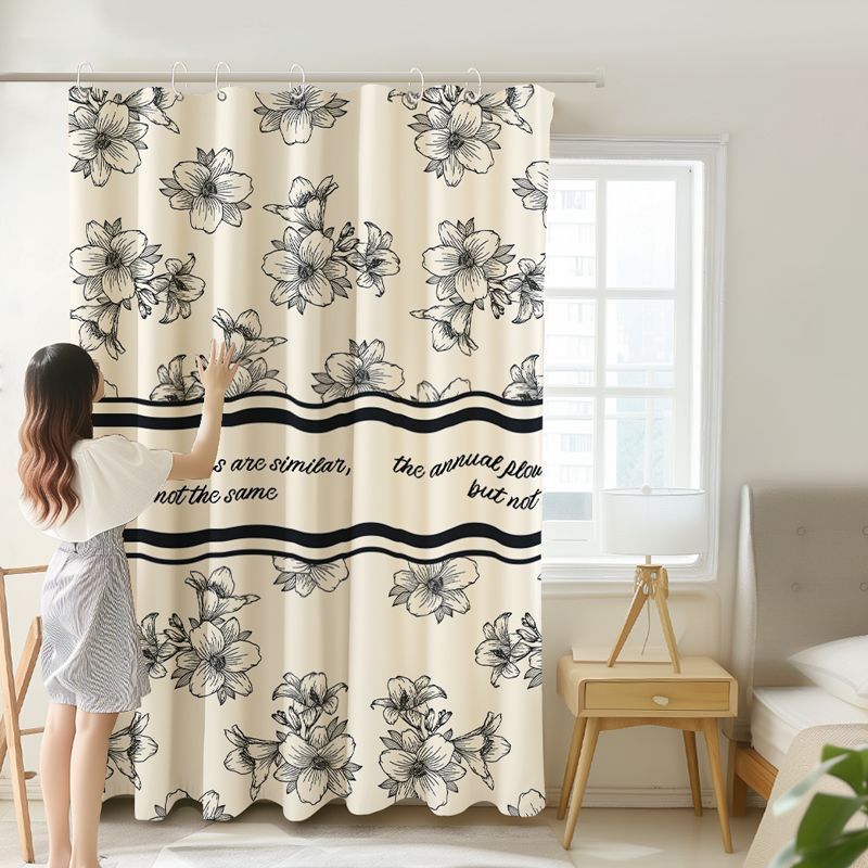 YL-37038 digital printed fabric shower curtain waterproof thick bathroom hook partition curtain