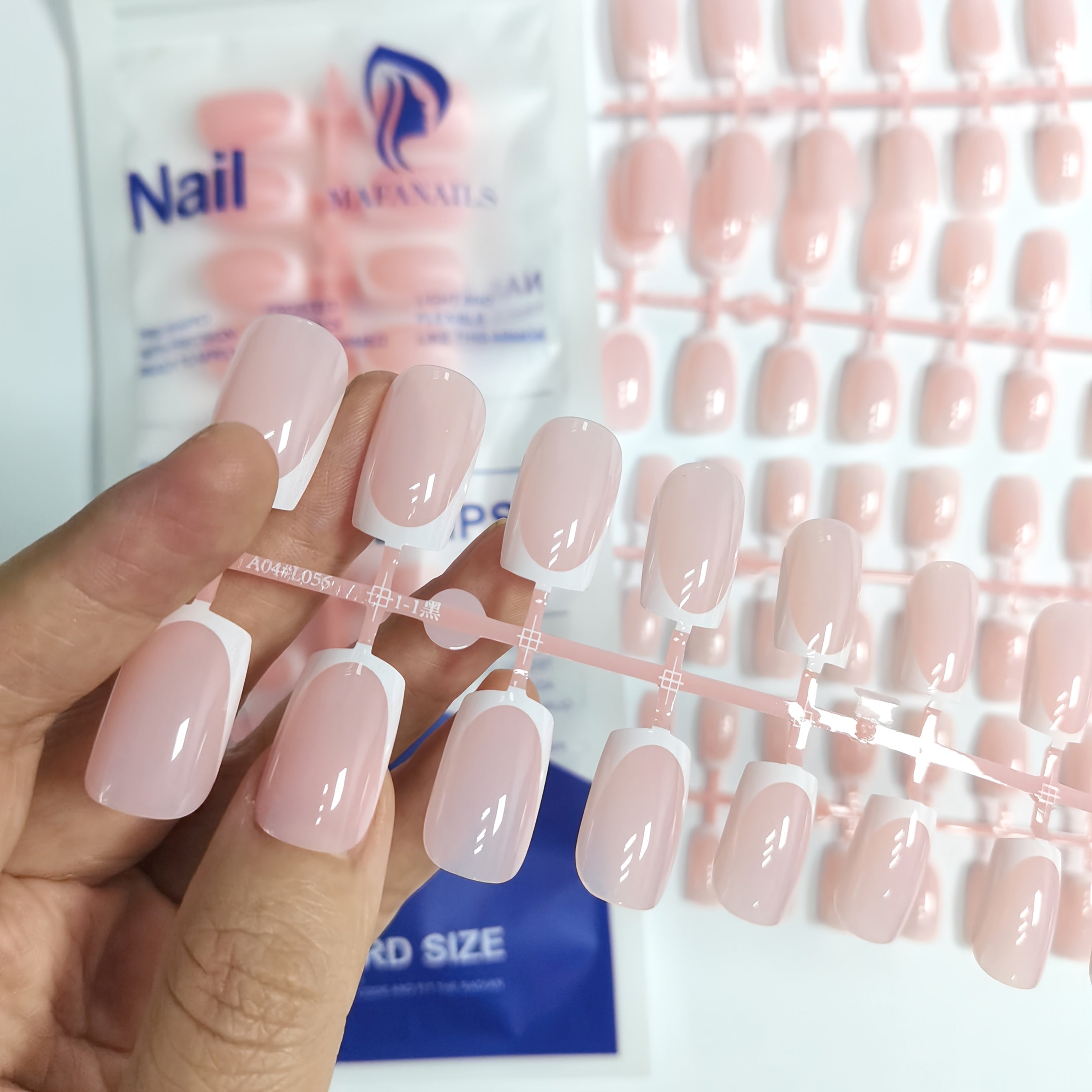 TEMU 120pcs Pink & Nude Square Press On Nails, Middle Length, Glossy Finish, French Style Fake Nails Set, Reusable Artificial Manicure |bride Nails